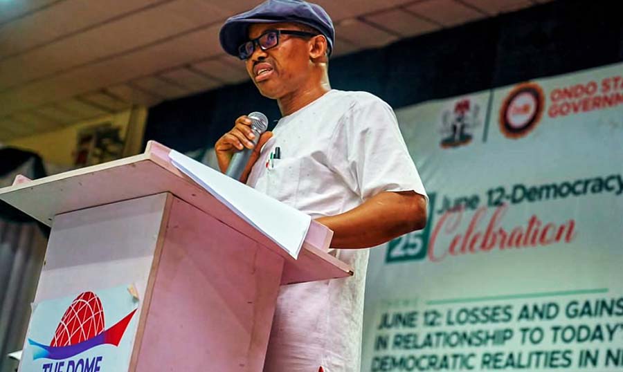 Ondo State AG Dr. Olukayode Ajulo, SAN, OON making a speech